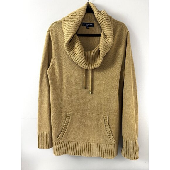 JNY Womens Tan Cowl Neck Sweater XL Preppy Old Money Classic Knit Pullover Cozy - Picture 1 of 11